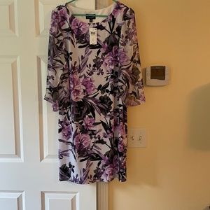 Connected Apparel Lavender Dress with Chiffon Flutter Sleeves